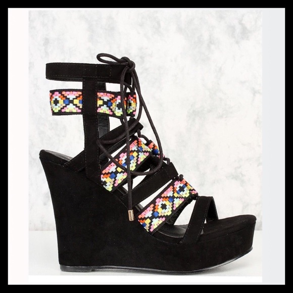 Embroider Lace Up Platform Wedges! - Picture 2 of 7